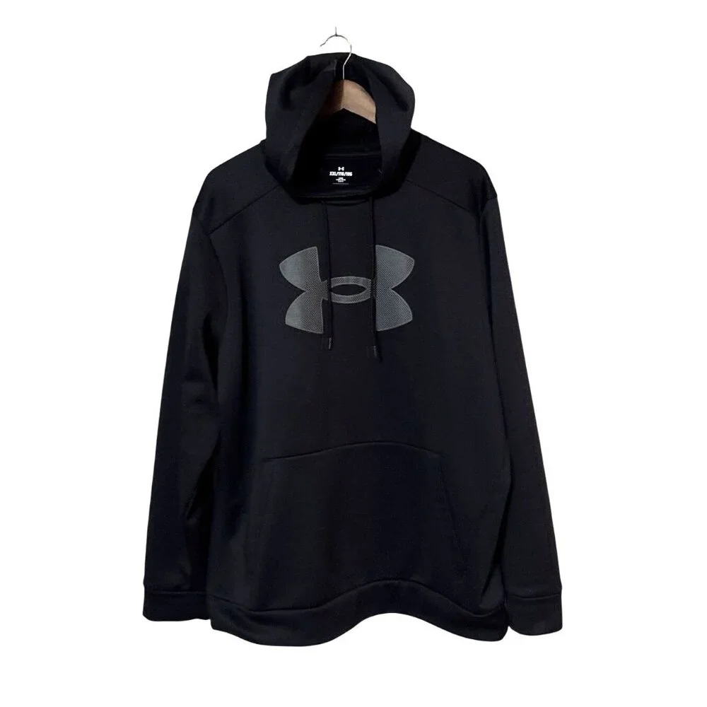 Under Armour Black Pullover Hoodie XXL Mens Coldgear Fleece Logo Sweatshirt Warm - Picture 1 of 6